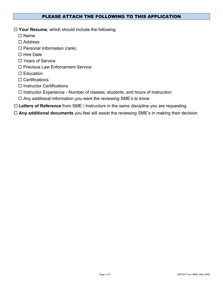 AZPOST Form SME2 Subject Matter Expert / Sme Instructor Application - Arizona, Page 2