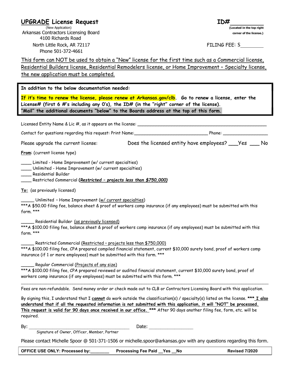 Upgrade License Request - Arkansas, Page 1