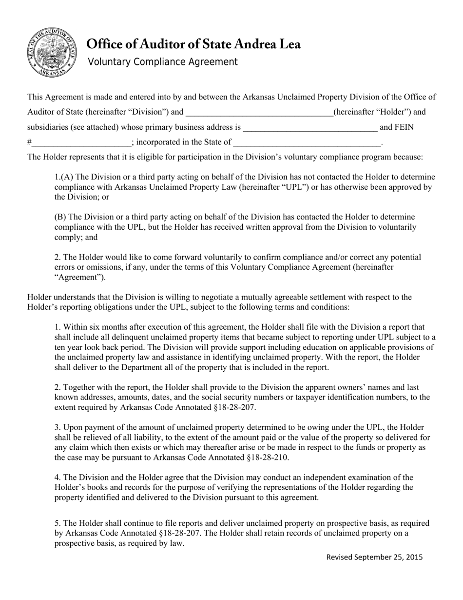 Voluntary Compliance Agreement - Arkansas, Page 1