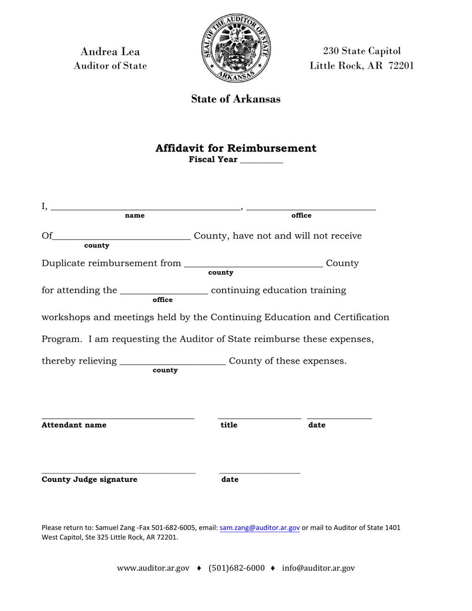Affidavit for Reimbursement - Arkansas, Page 1