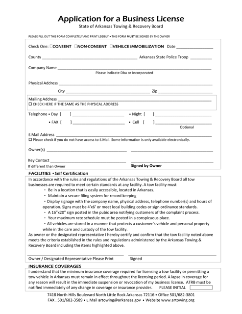Application for a Business License - Arkansas