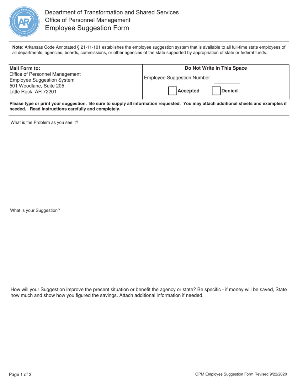 Employee Suggestion Form - Arkansas, Page 1