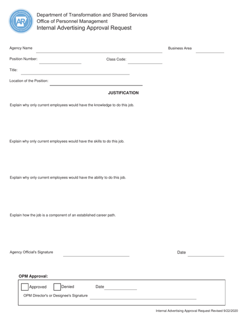 Internal Advertising Approval Request - Arkansas Download Pdf