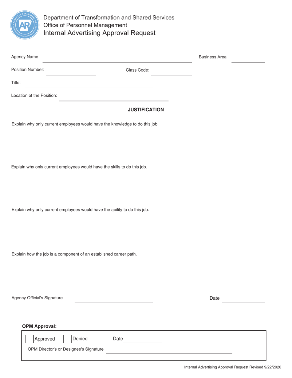Internal Advertising Approval Request - Arkansas, Page 1