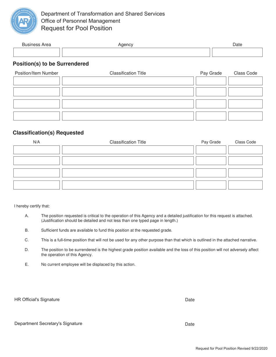 Request for Pool Position - Arkansas, Page 1