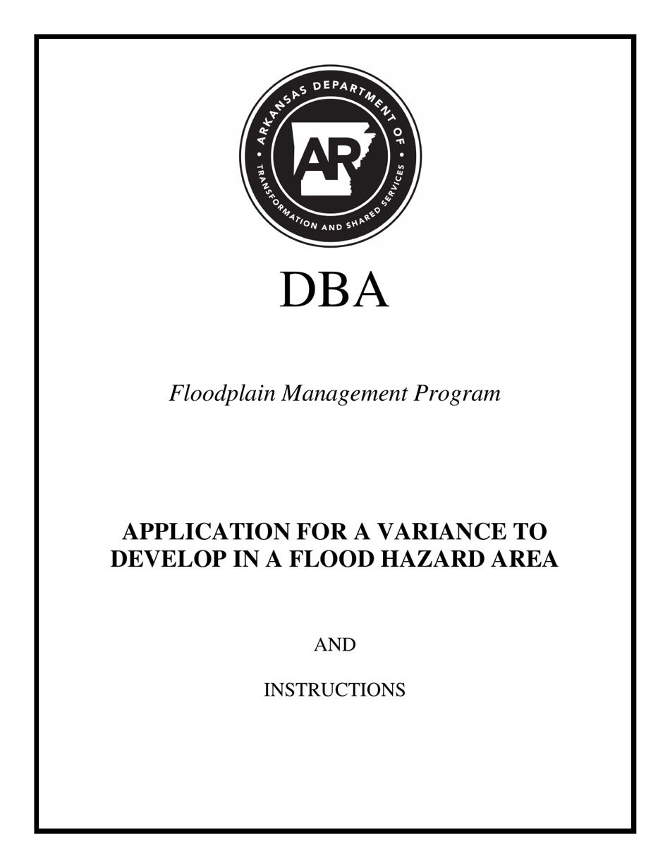Application for a Variance to Develop in a Flood Hazard Area - Arkansas, Page 1
