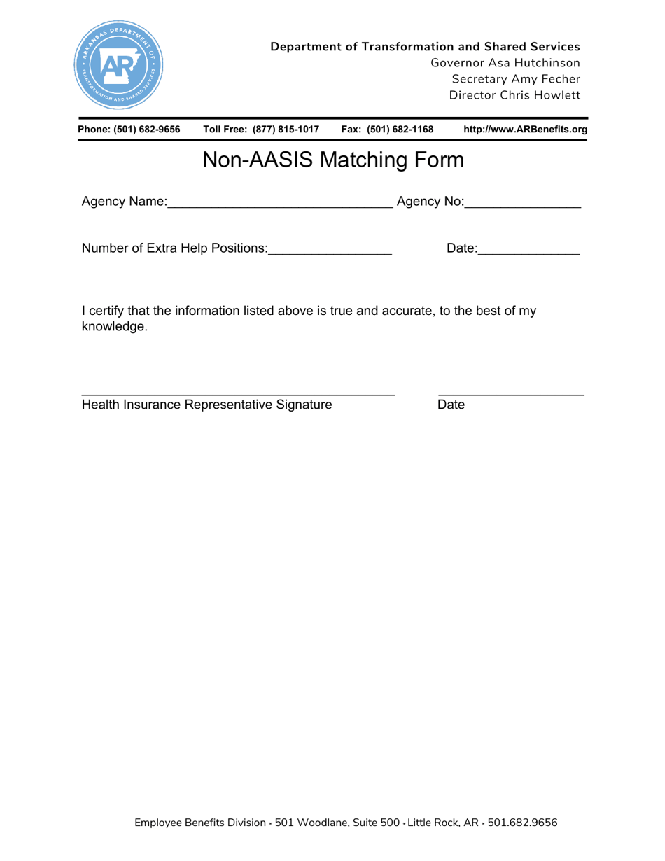 Non-aasis Matching Form - Arkansas, Page 1