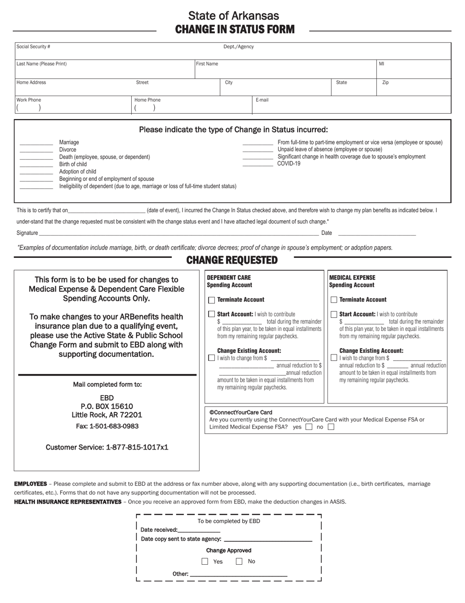 arkansas change in status form download printable pdf templateroller