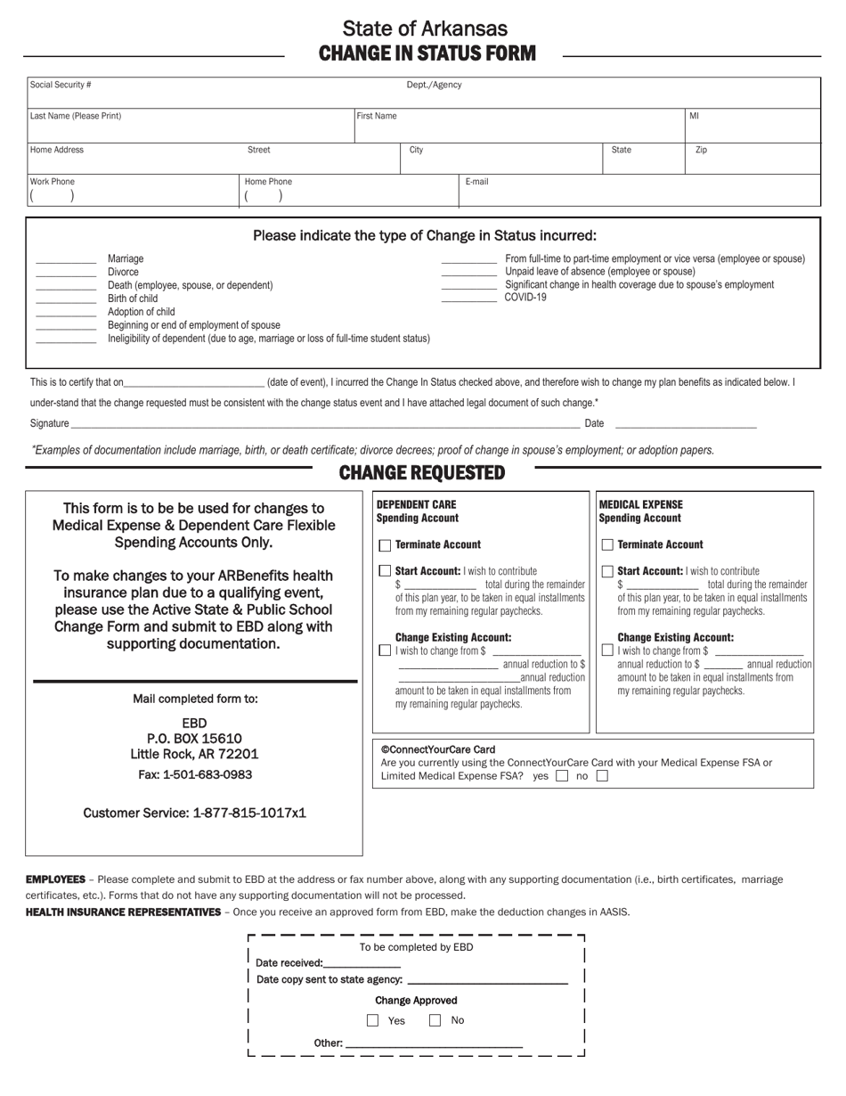 Change in Status Form - Arkansas, Page 1