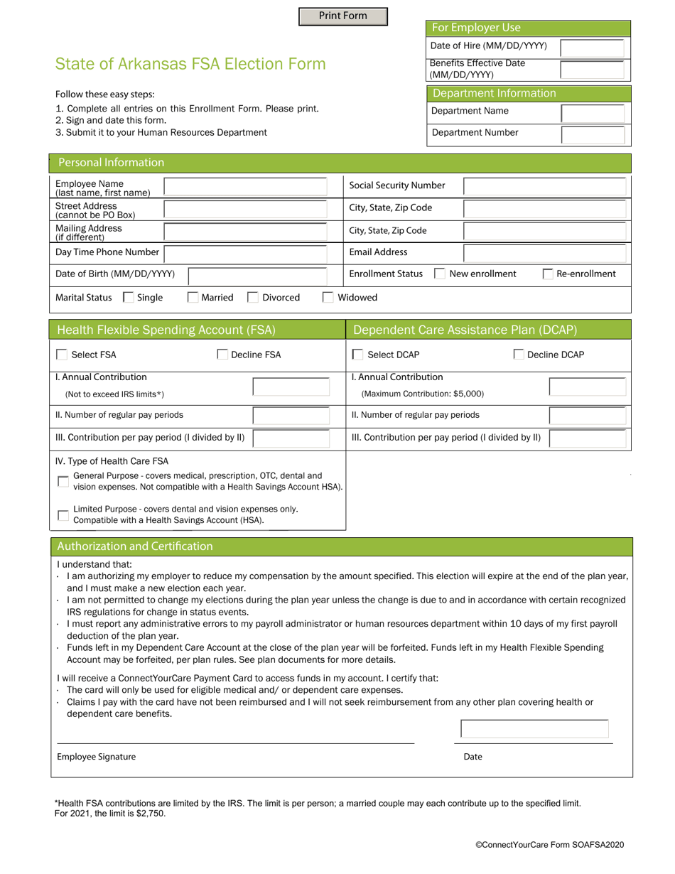 State of Arkansas FSA Election Form - Arkansas, Page 1