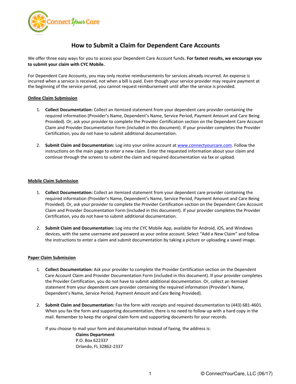 Dependent Care Account Claim and Provider Documentation Form - Arkansas, Page 1