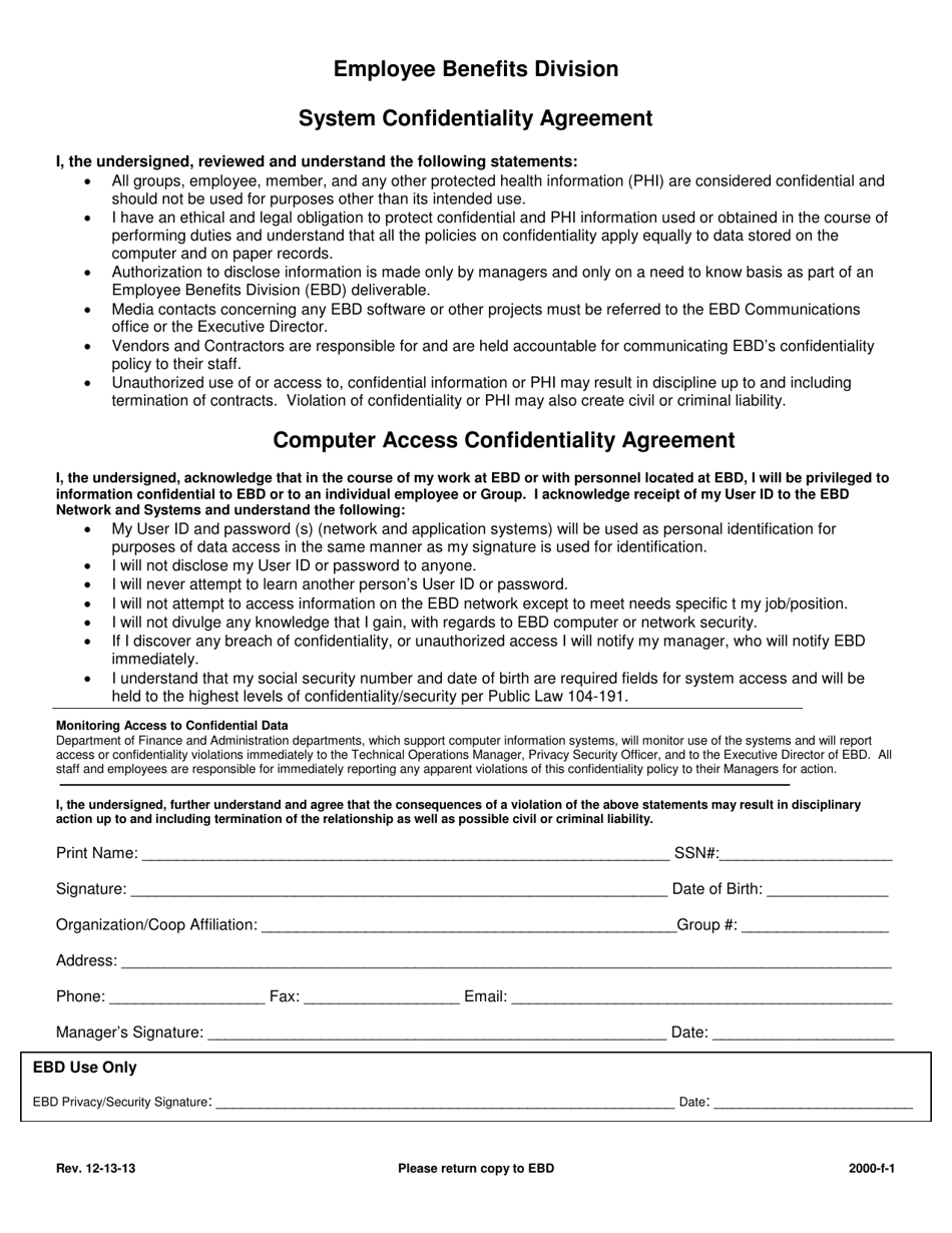 System Confidentiality Agreement - Arkansas, Page 1