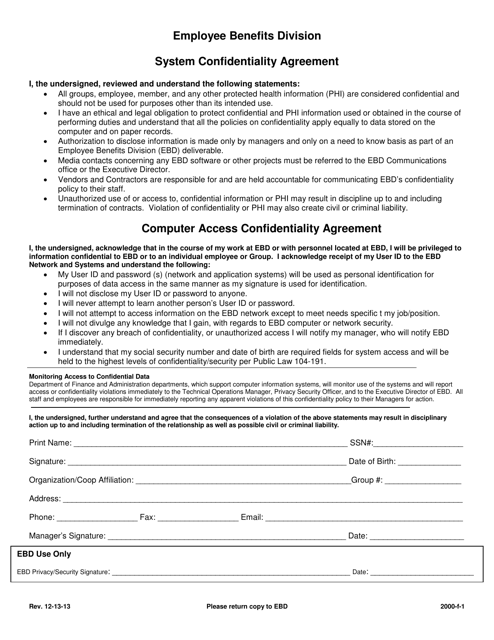 System Confidentiality Agreement - Arkansas Download Pdf