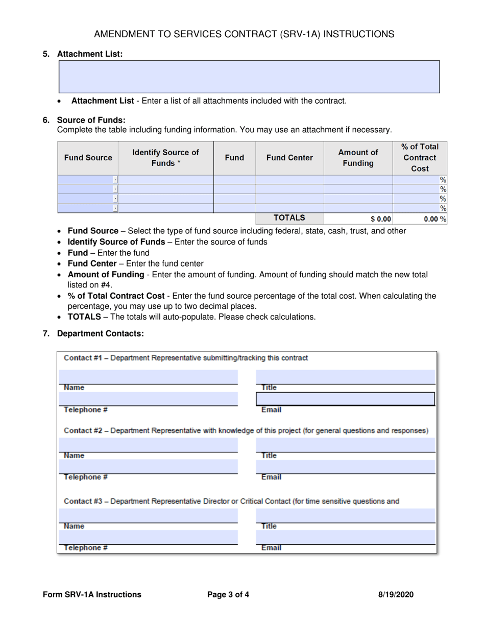 Instructions for Form SRV-1A Amendment to Services Contract - Arkansas, Page 3