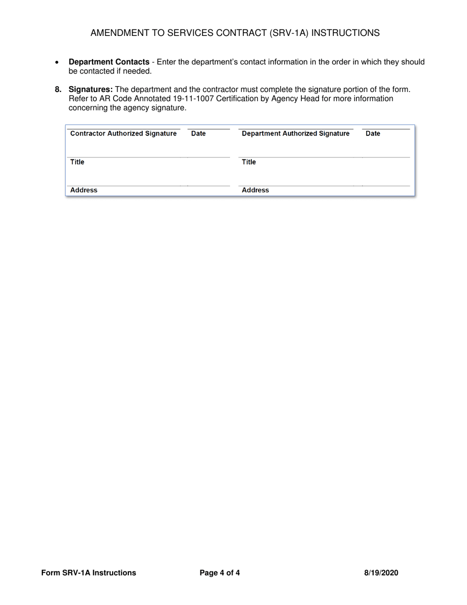 Instructions for Form SRV-1A Amendment to Services Contract - Arkansas, Page 4