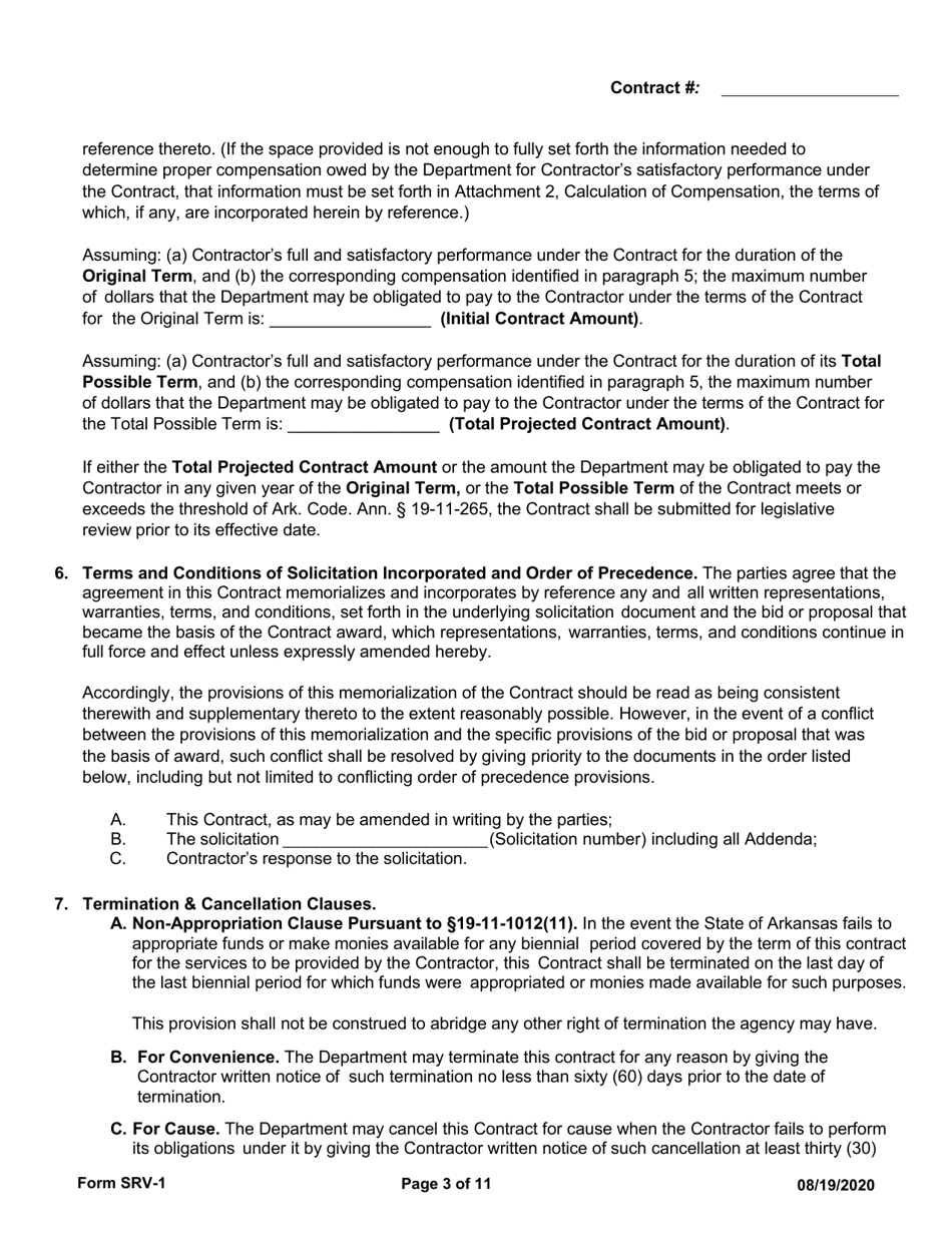 Form SRV-1 Services Contract - Arkansas, Page 3