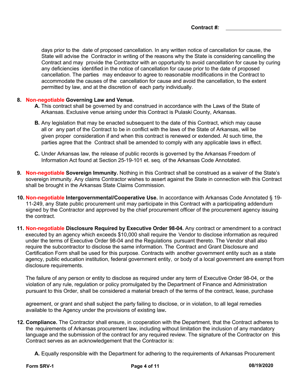Form SRV-1 Services Contract - Arkansas, Page 4