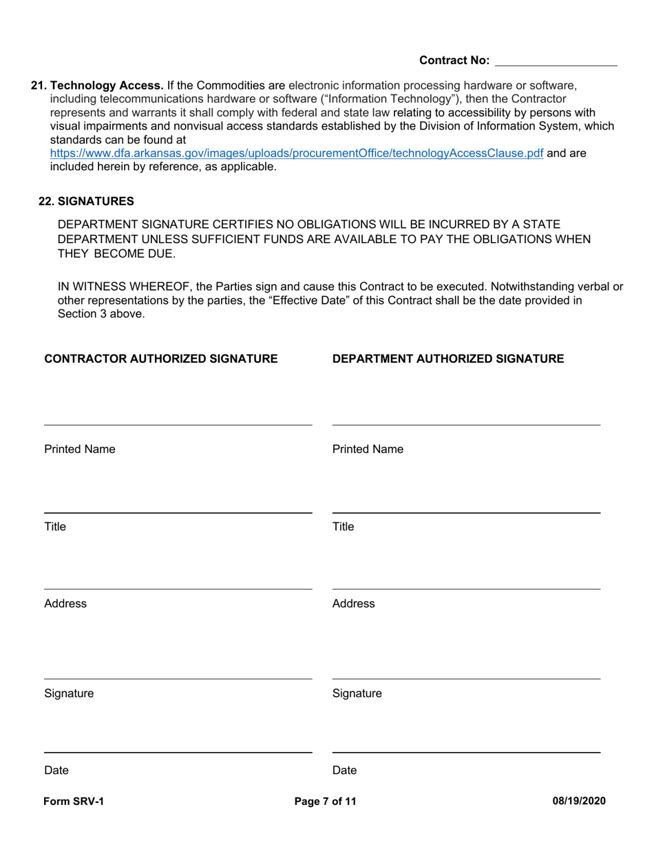 Form SRV-1 Services Contract - Arkansas, Page 7