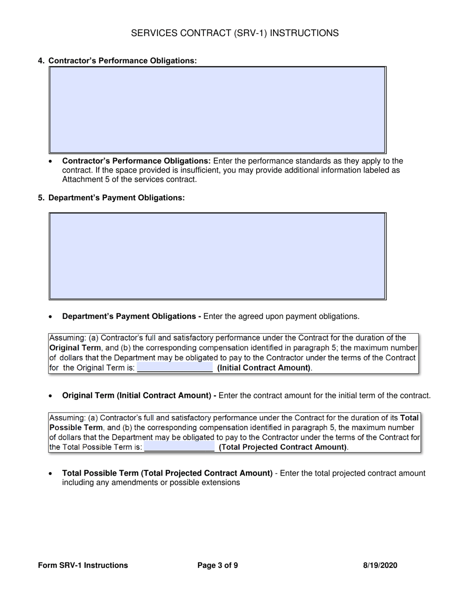 Instructions for Form SRV-1 Services Contract - Arkansas, Page 3
