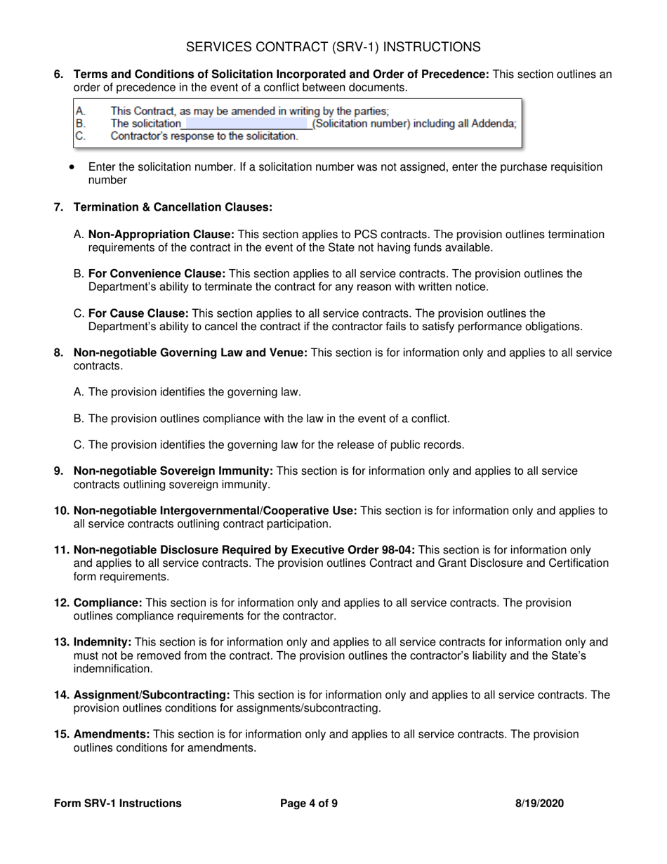 Instructions for Form SRV-1 Services Contract - Arkansas, Page 4