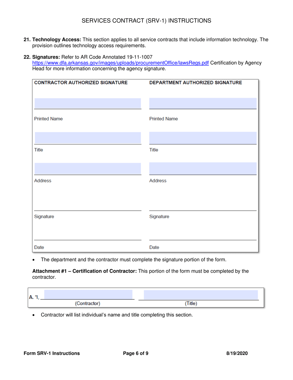 Instructions for Form SRV-1 Services Contract - Arkansas, Page 6