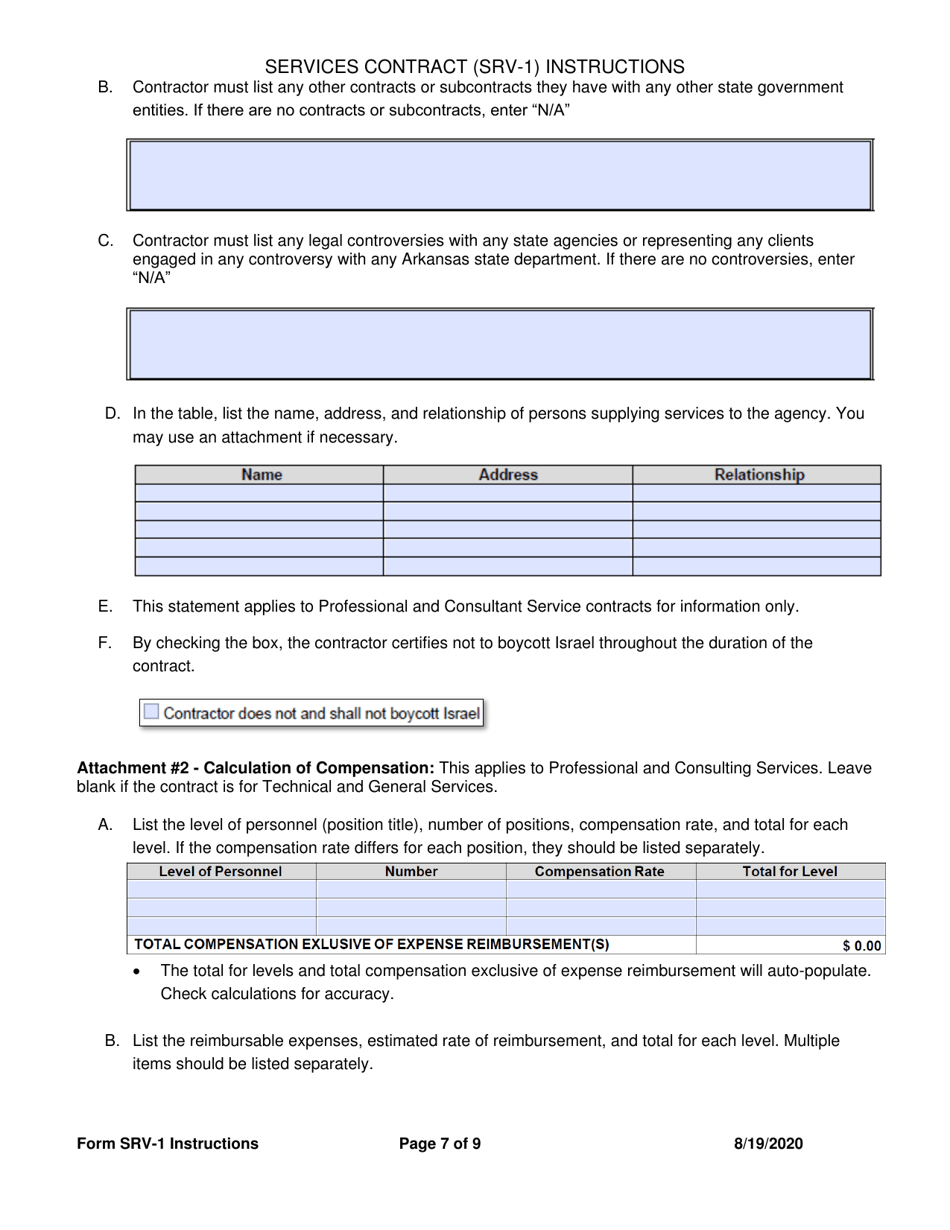 Instructions for Form SRV-1 Services Contract - Arkansas, Page 7