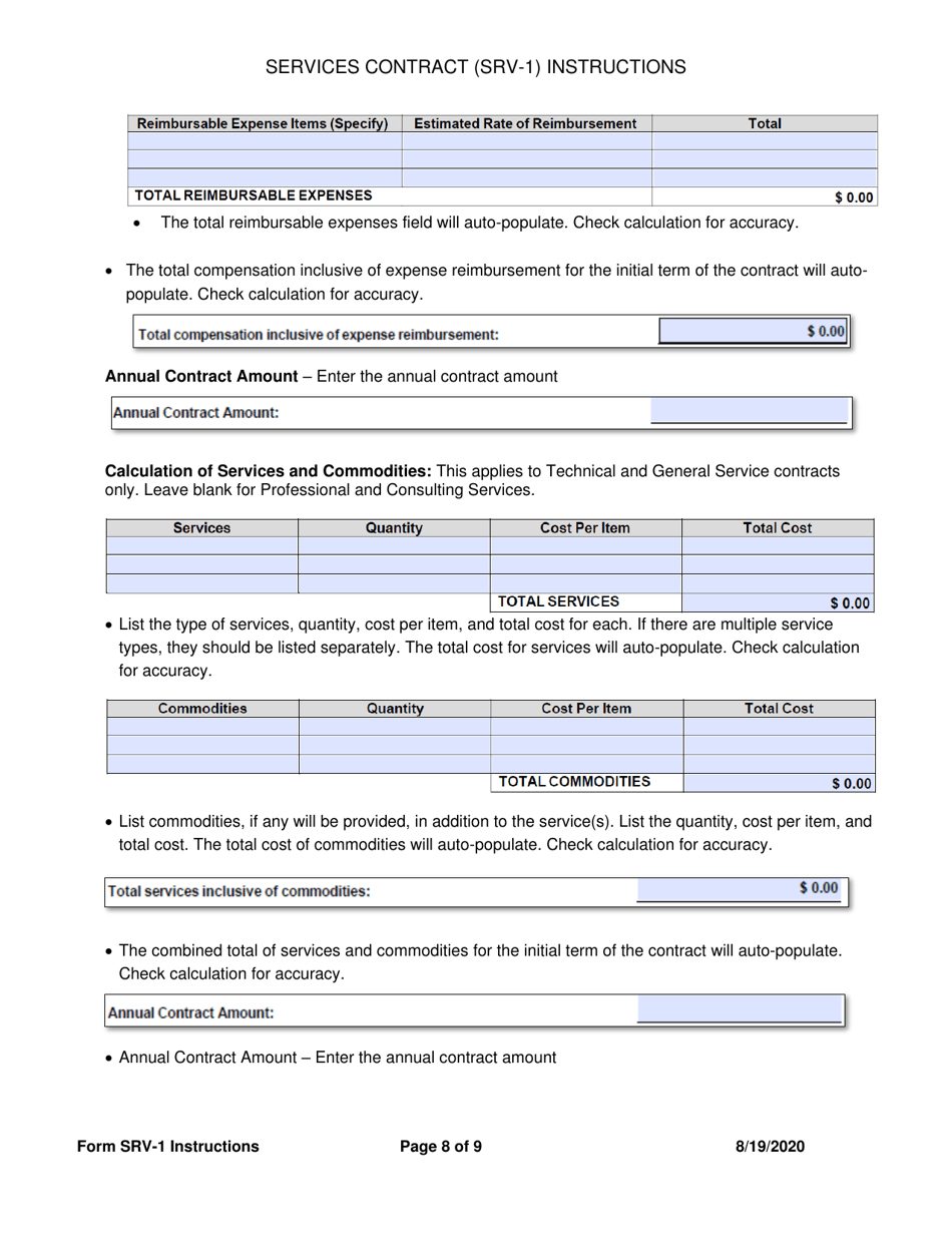 Instructions for Form SRV-1 Services Contract - Arkansas, Page 8