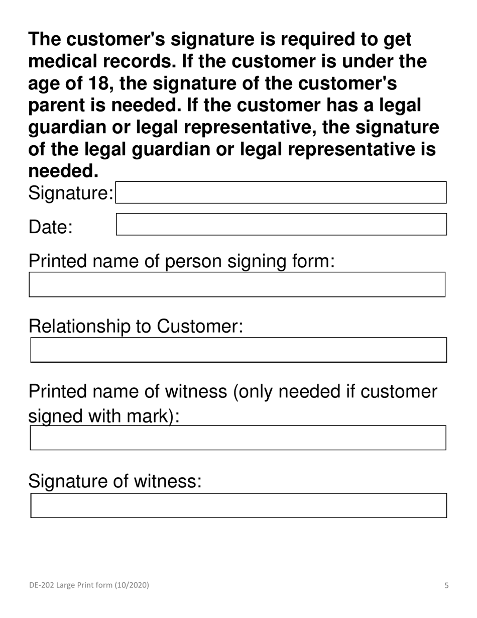 Form DE-202 LARGE PRINT Authorization to Disclose Protected Health Information to Ahcccs - Arizona, Page 5