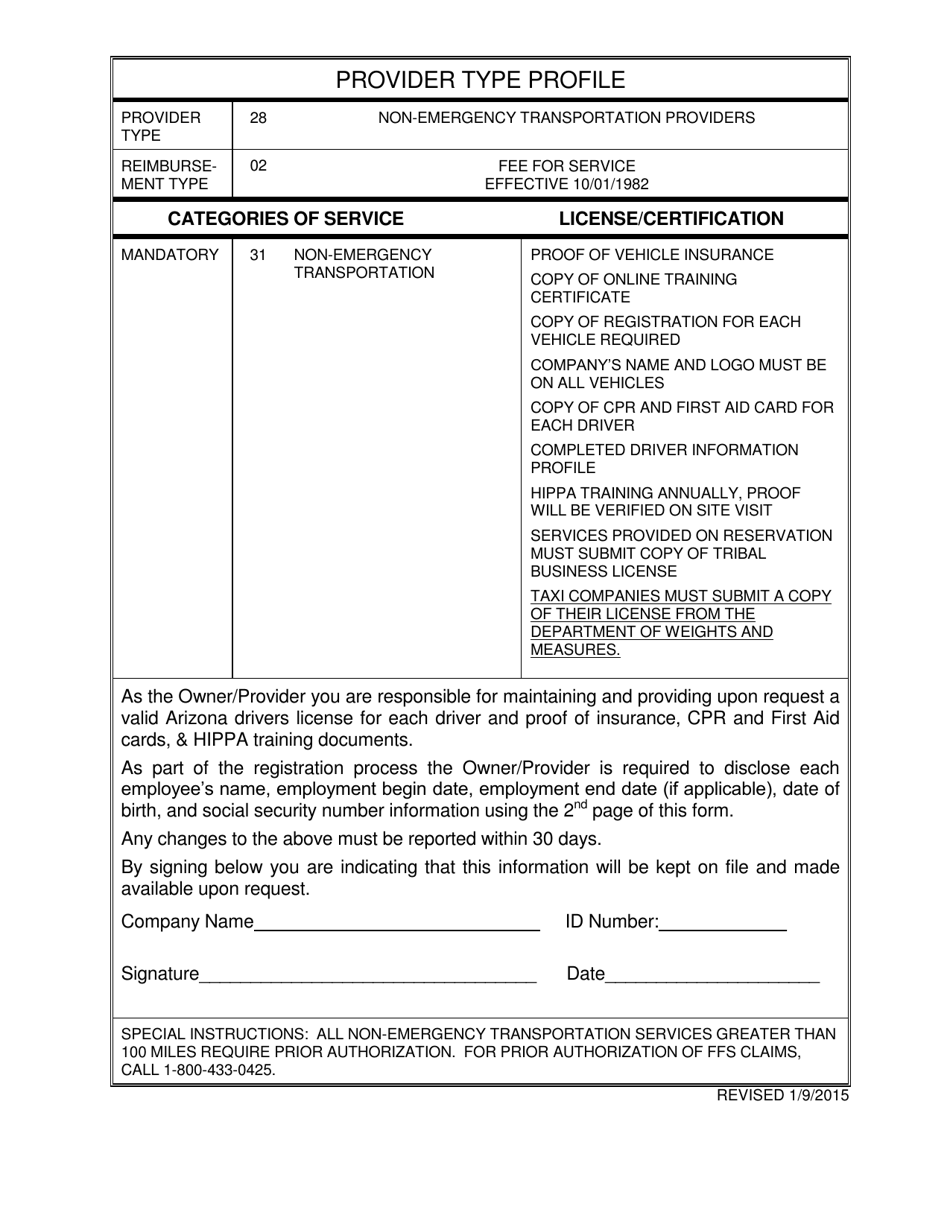 Provider Enrollment Application - Non-emergency Transportation Company - Arizona, Page 1