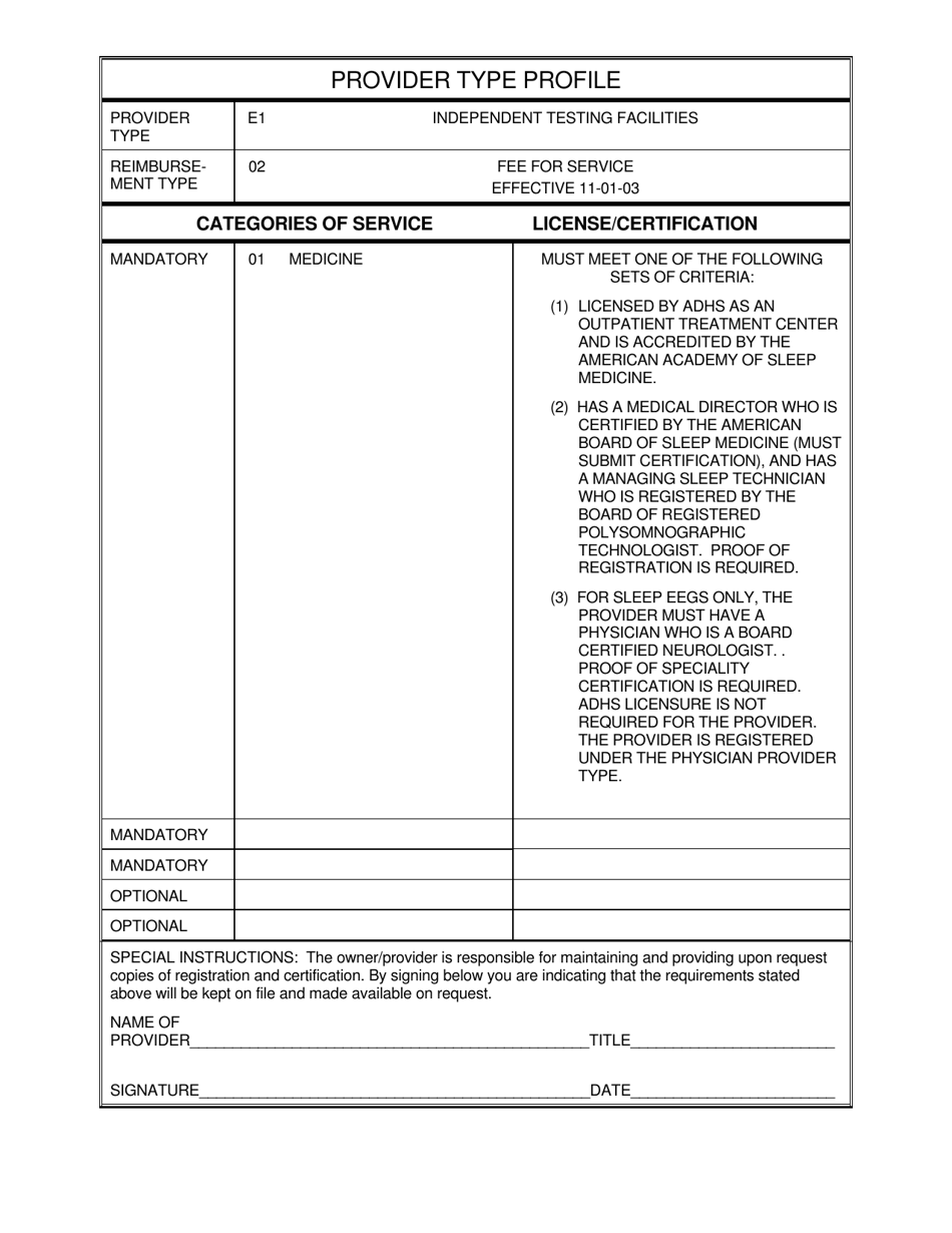 Provider Enrollment Application - Independent Testing Facility - Arizona, Page 1