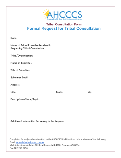 Formal Request for Tribal Consultation - Arizona Download Pdf
