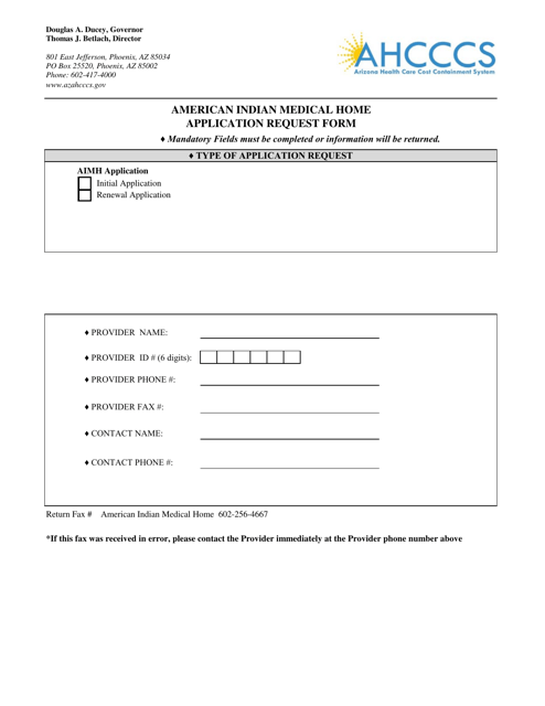 American Indian Medical Home Application Request Form - Arizona Download Pdf