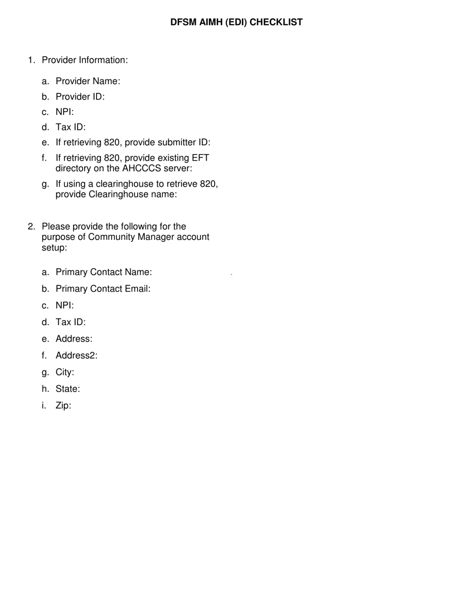 Dfsm Edi Aimh Checklist - Arizona, Page 1