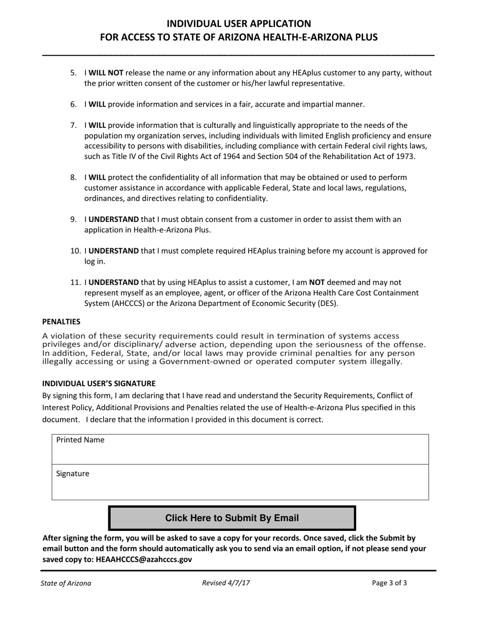 Arizona Individual User Application for Access to State of Arizona ...