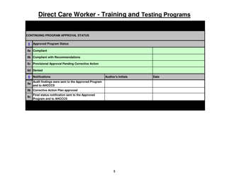 Direct Care Worker (Dcw) Training and Testing Program - Year One Audit Tool - Arizona, Page 3