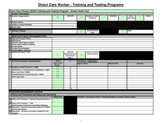 Direct Care Worker (Dcw) Training and Testing Program - Onsite Audit Tool - Arizona