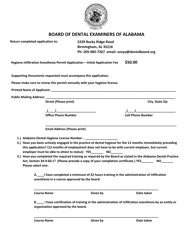 Hygiene Infiltration Anesthesia Permit Application - Alabama, Page 2