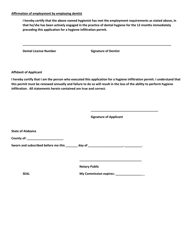 Hygiene Infiltration Anesthesia Permit Application - Alabama, Page 3