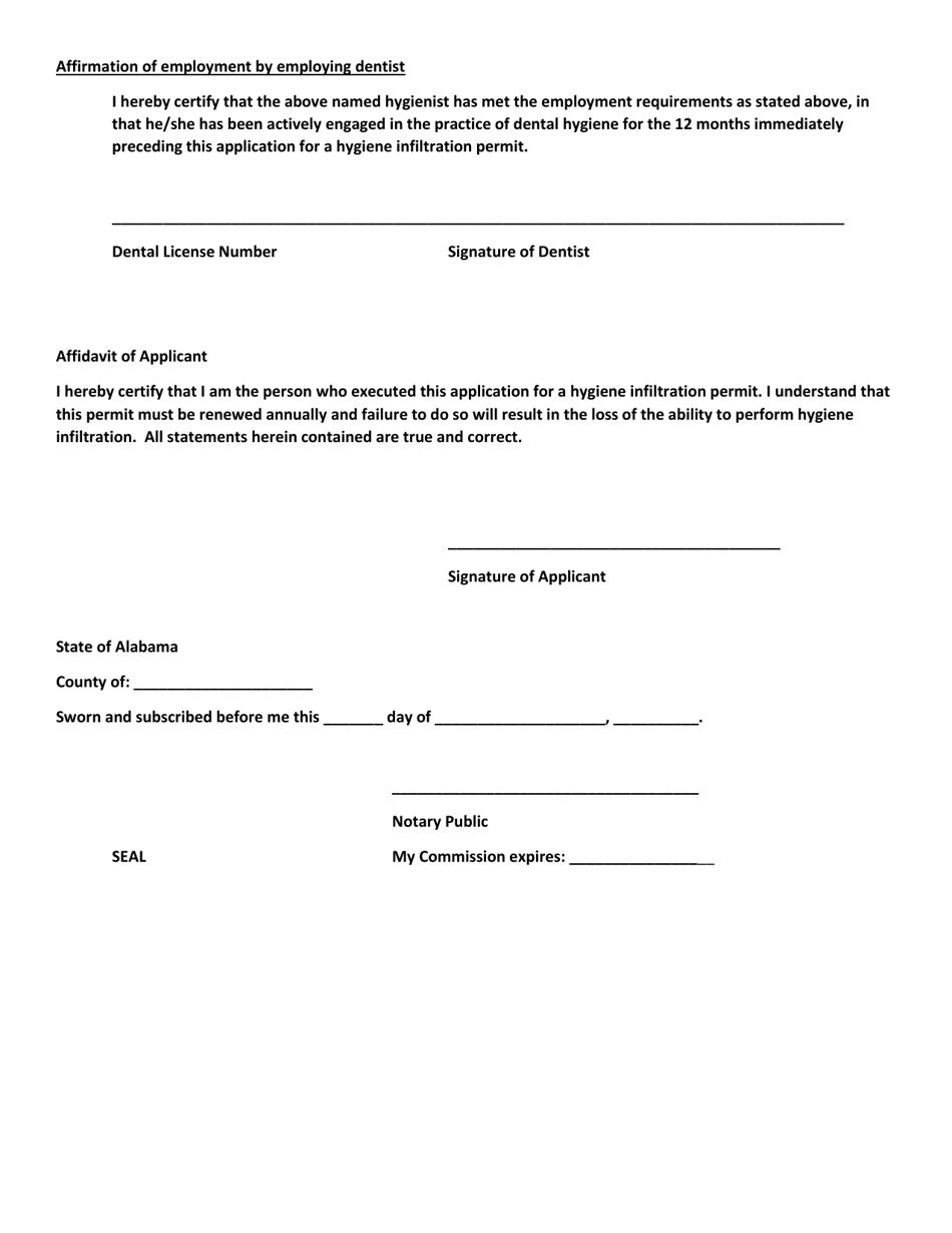 Alabama Hygiene Infiltration Anesthesia Permit Application - Fill Out ...