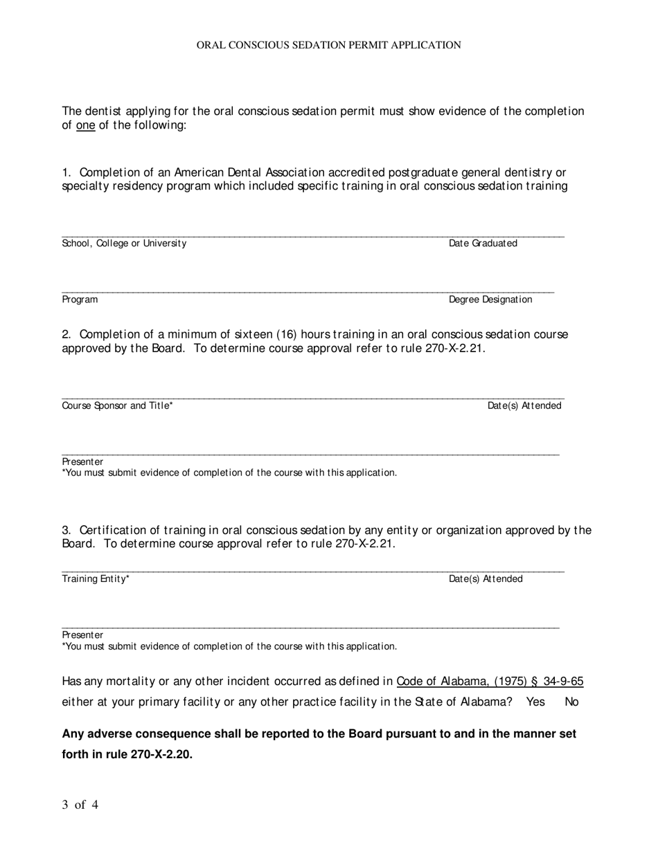 Initial Application for Oral Conscious Sedation Permit - Alabama, Page 4