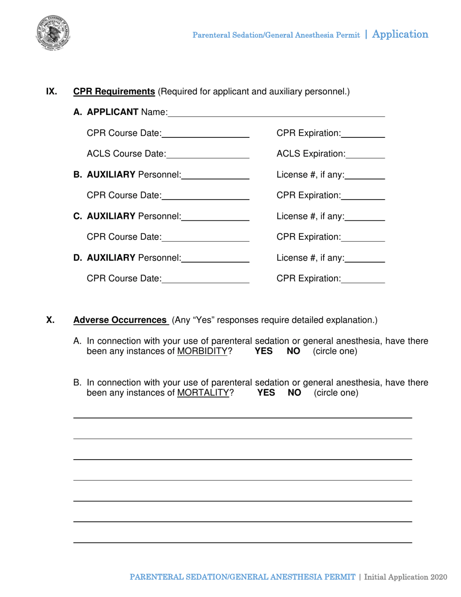 Initial Application for Permit of Parenteral Sedation (Pa) or General Anesthesia (Ga) - Alabama, Page 5