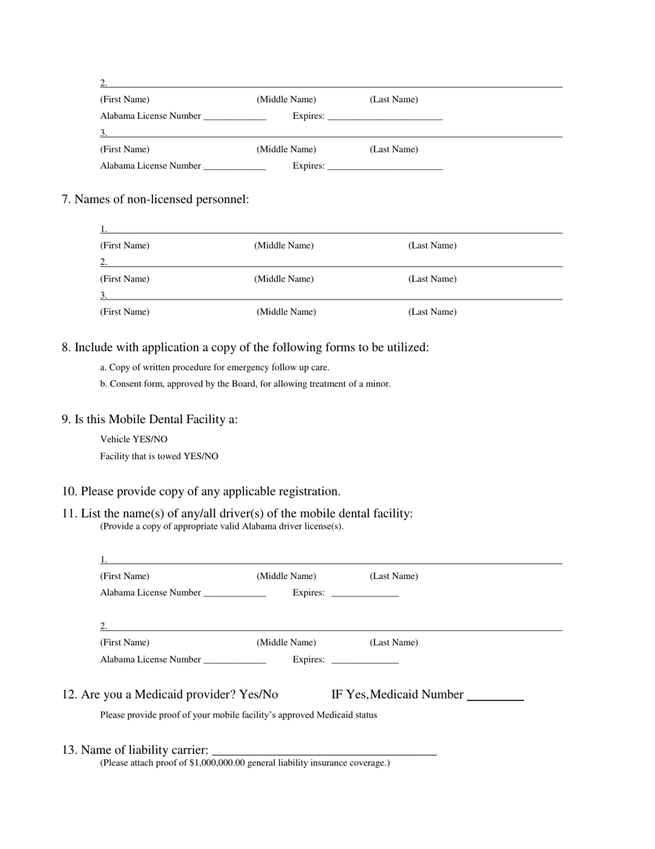 Application for Registration of a Mobile Dental Facility - Alabama, Page 3
