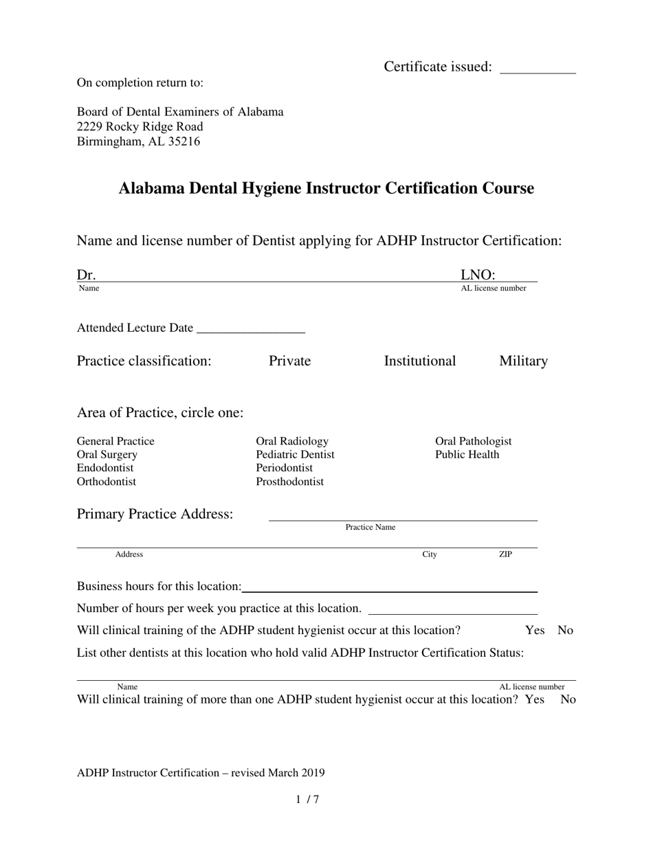 Alabama Dental Hygiene Instructor Certification Course - Alabama, Page 1