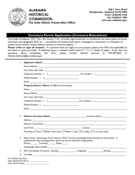 Document preview: Cemetery Permit Application (Cemetery Relocations) - Alabama