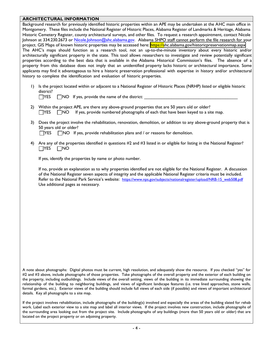 Section 106 Project Review Consultation Form - Alabama, Page 4