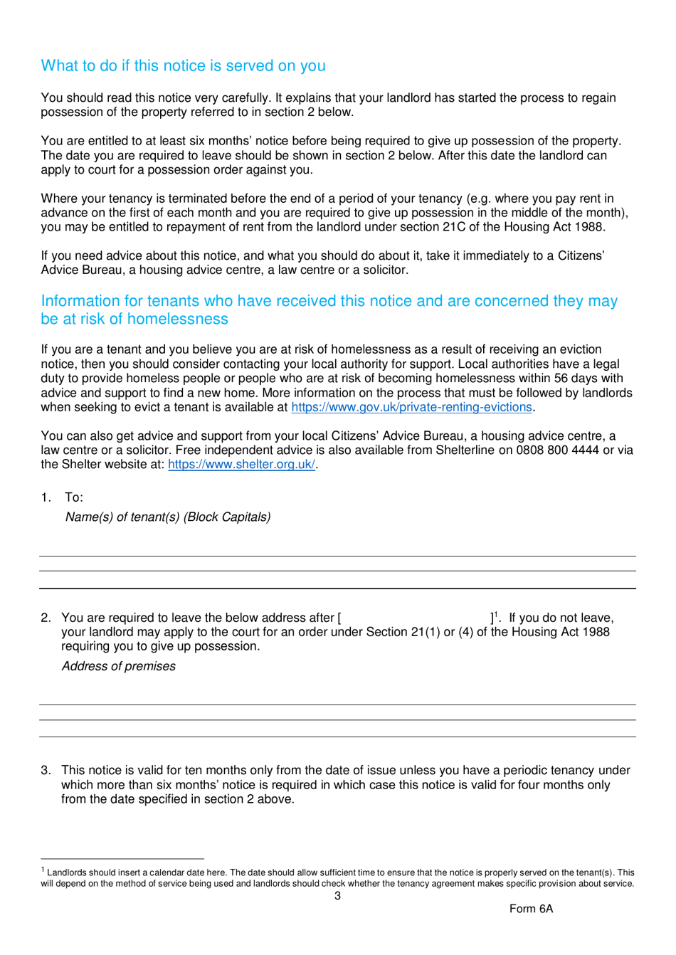 Form 6A Notice Seeking Possession of a Property Let on an Assured Shorthold Tenancy - United Kingdom, Page 3