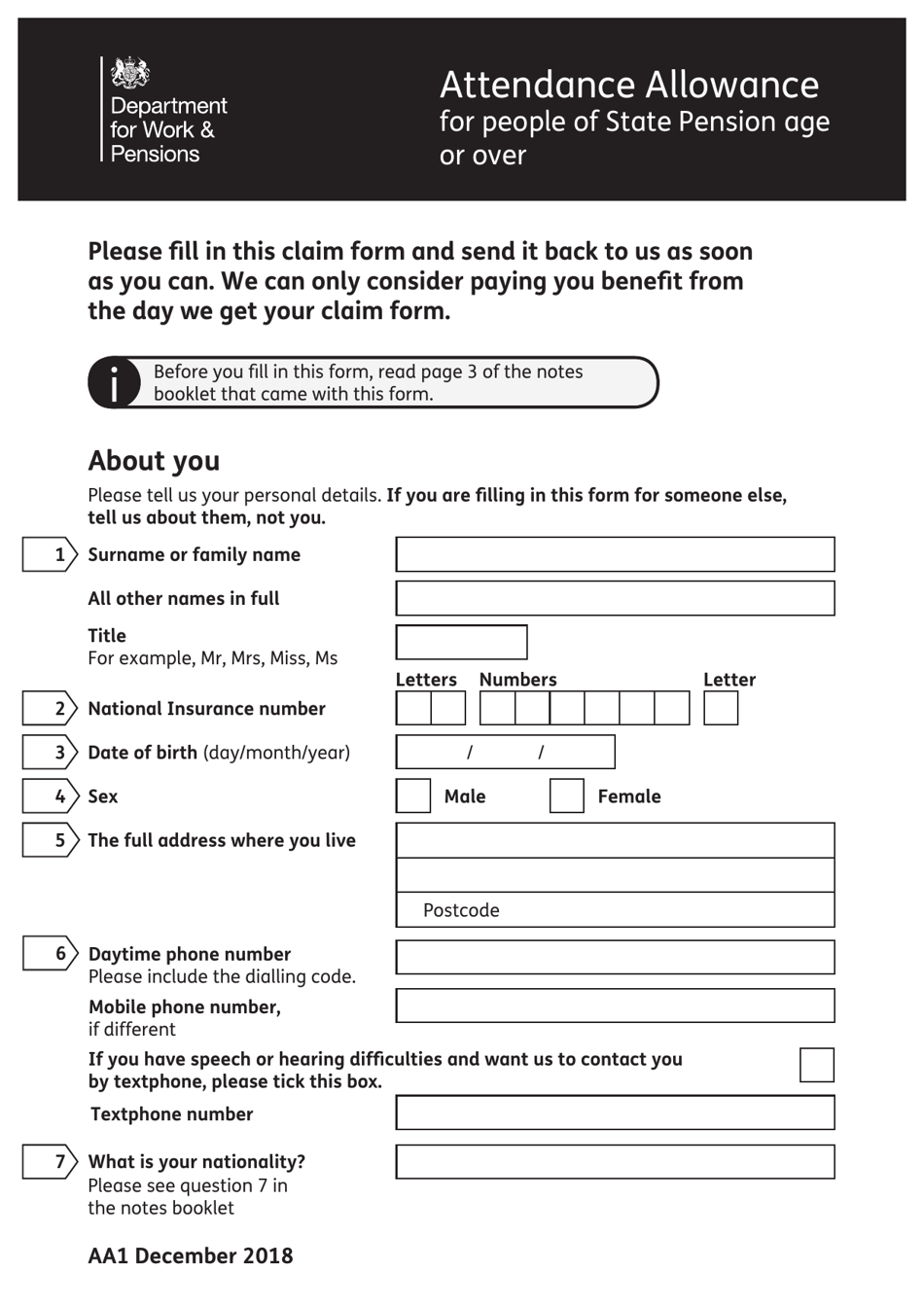 Can I Get Attendance Allowance Forms Sent To Me