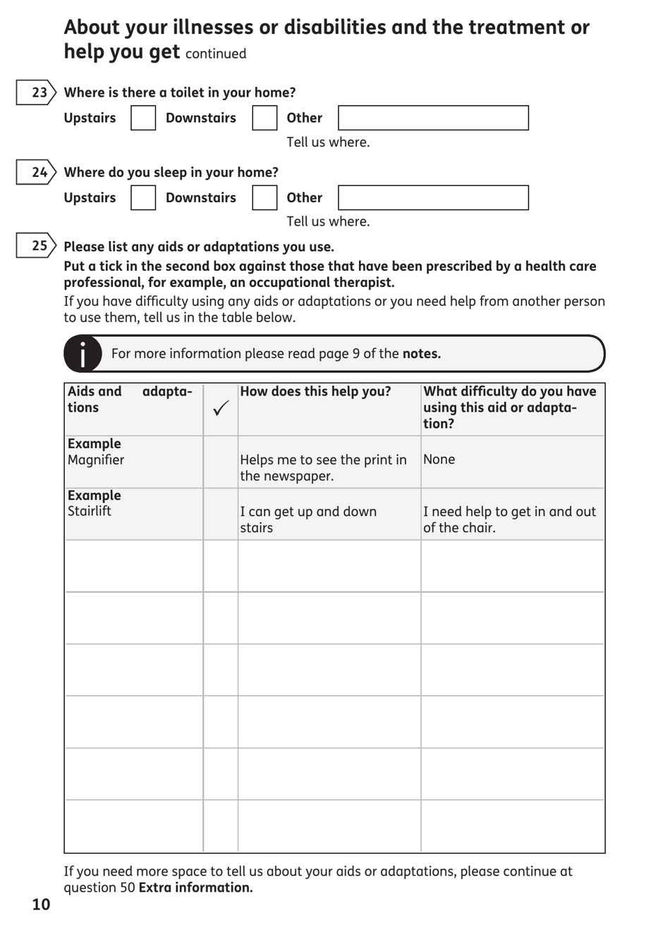 Form AA1 Attendance Allowance for People of State Pension Age or Over - United Kingdom, Page 10
