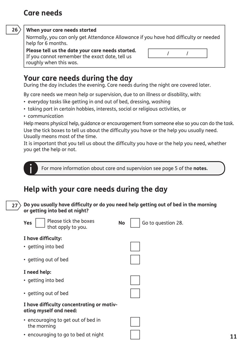 Form AA1 Attendance Allowance for People of State Pension Age or Over - United Kingdom, Page 11