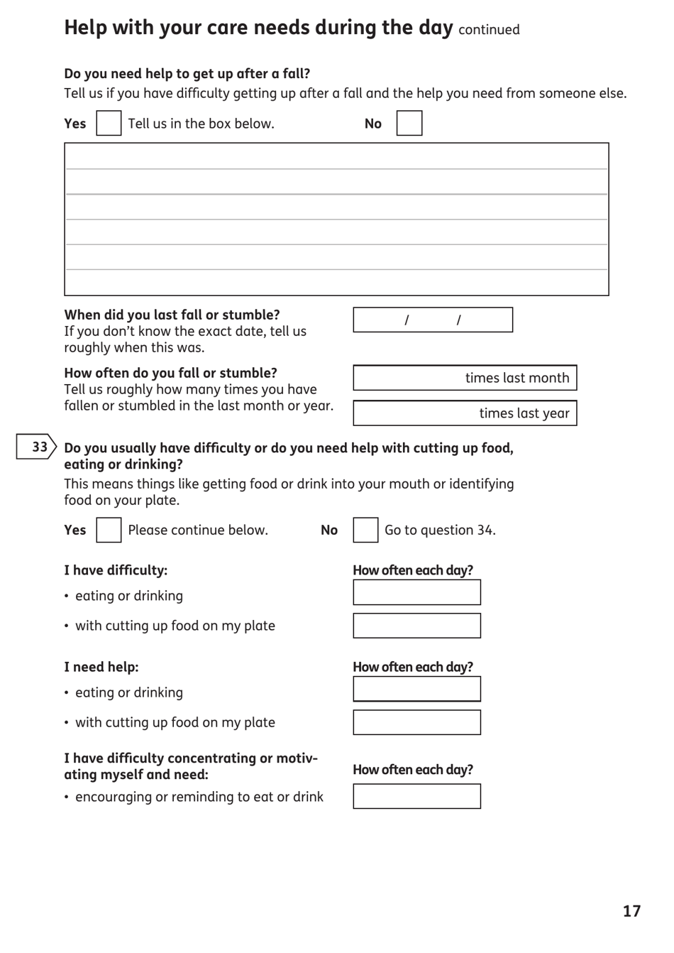Form AA1 Attendance Allowance for People of State Pension Age or Over - United Kingdom, Page 17